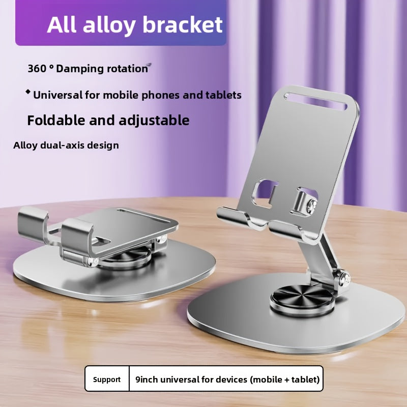 Aluminum Alloy Phone Stand - Waterproof, 360° Rotating Desk Mount with 2-Stage Adjustable & Foldable Design for Office and Bedstand Use