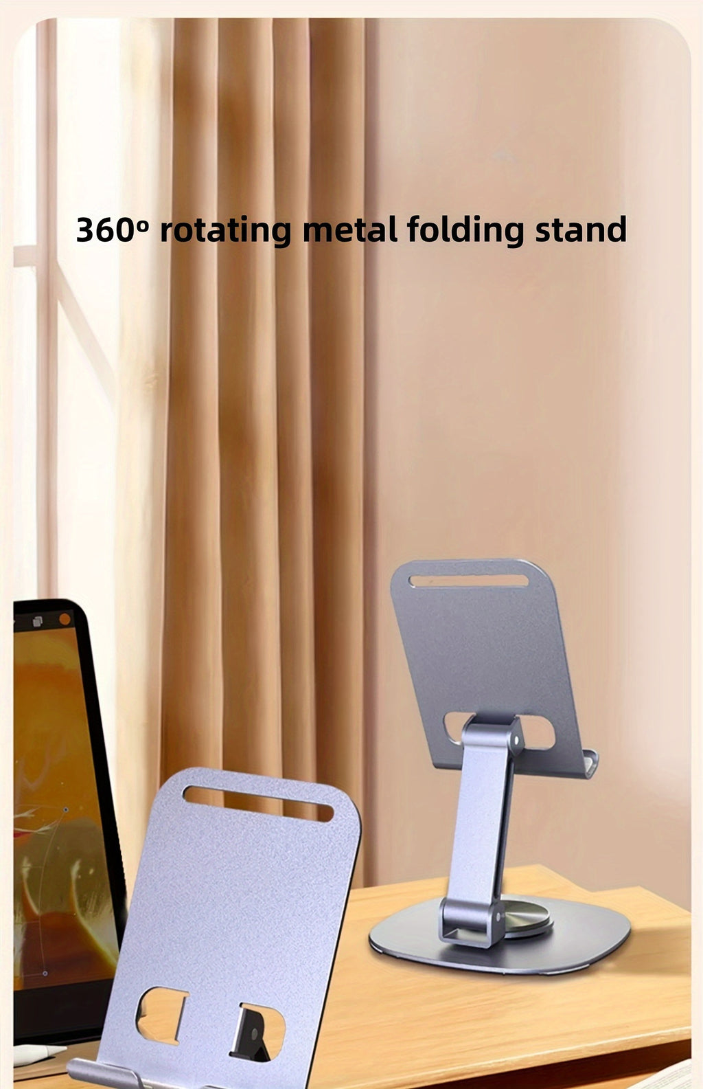 Aluminum Alloy Phone Stand - Waterproof, 360° Rotating Desk Mount with 2-Stage Adjustable & Foldable Design for Office and Bedstand Use