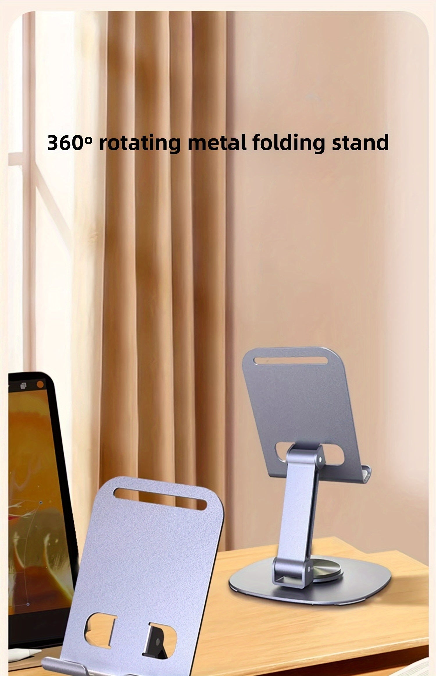 Aluminum Alloy Phone Stand - Waterproof, 360° Rotating Desk Mount with 2-Stage Adjustable & Foldable Design for Office and Bedstand Use
