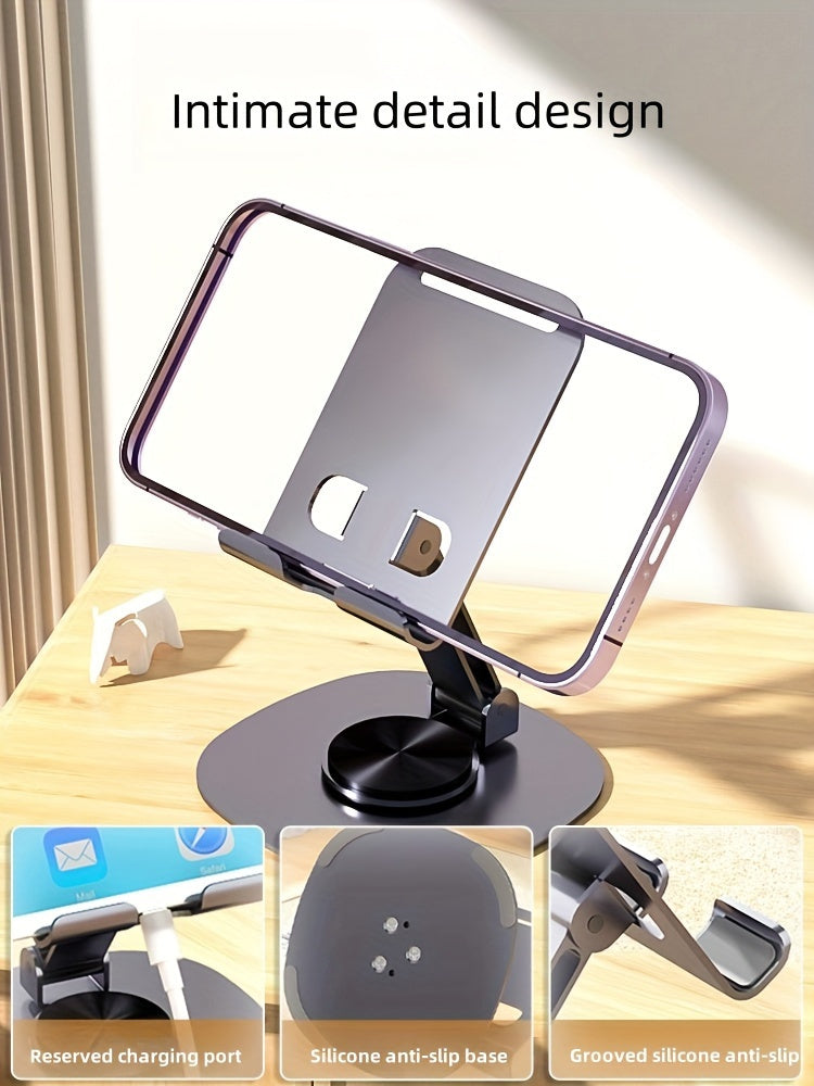 Aluminum Alloy Phone Stand - Waterproof, 360° Rotating Desk Mount with 2-Stage Adjustable & Foldable Design for Office and Bedstand Use