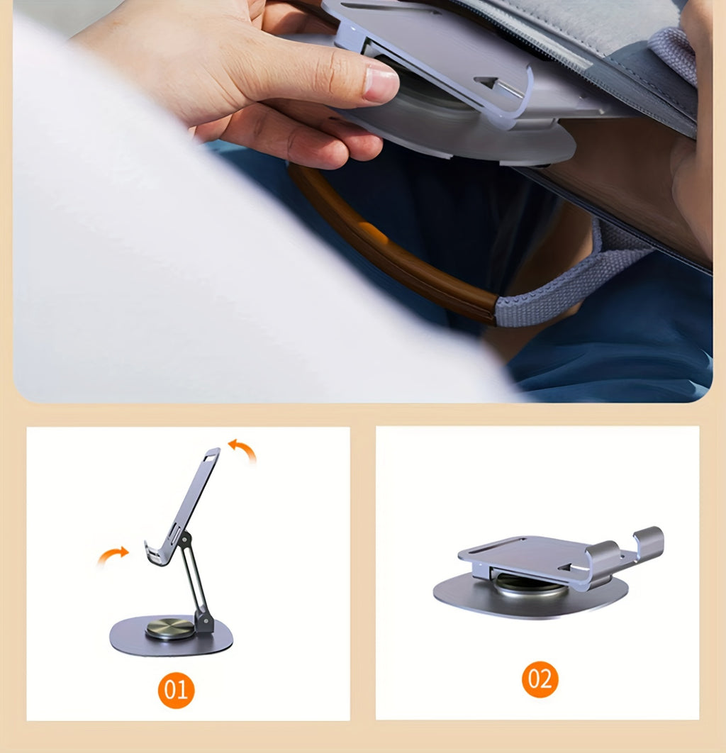 Aluminum Alloy Phone Stand - Waterproof, 360° Rotating Desk Mount with 2-Stage Adjustable & Foldable Design for Office and Bedstand Use