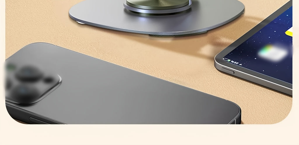 Aluminum Alloy Phone Stand - Waterproof, 360° Rotating Desk Mount with 2-Stage Adjustable & Foldable Design for Office and Bedstand Use