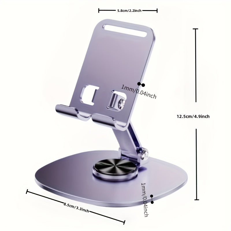 Aluminum Alloy Phone Stand - Waterproof, 360° Rotating Desk Mount with 2-Stage Adjustable & Foldable Design for Office and Bedstand Use